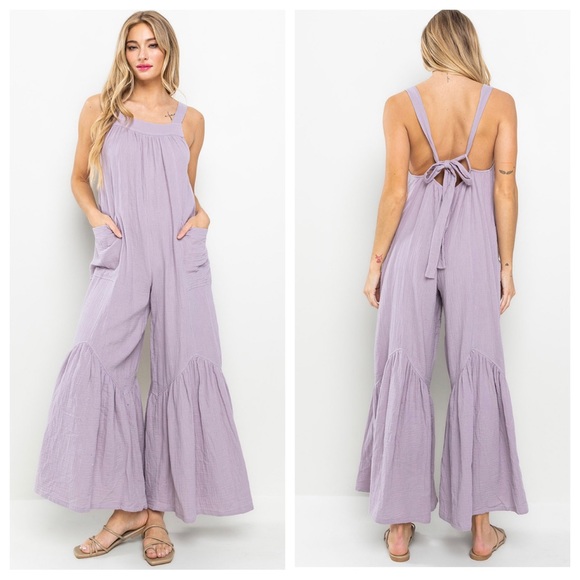 40 Boho -Cotton gauze solid fabric Wide leg
Jumpsuit - Picture 3 of 4